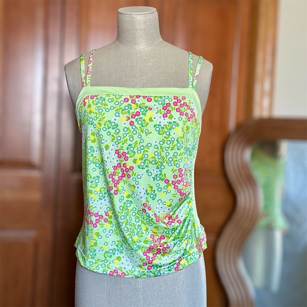 LBH Women’s Green/Pink Floral Athleisure Tank Top LIKE NEW